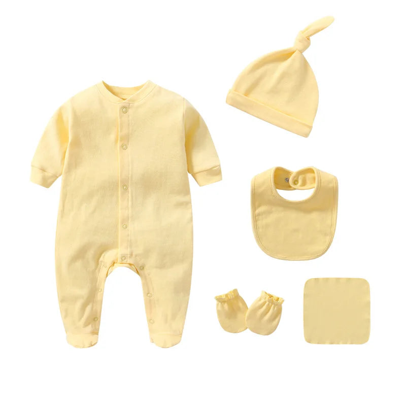 Newborn Baby Rompers+Mittens+Hats+Socks Set 100%cotton Print Unisex Baby