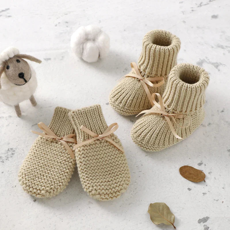 Newborn Baby Shoes + Gloves Set Knit Infant