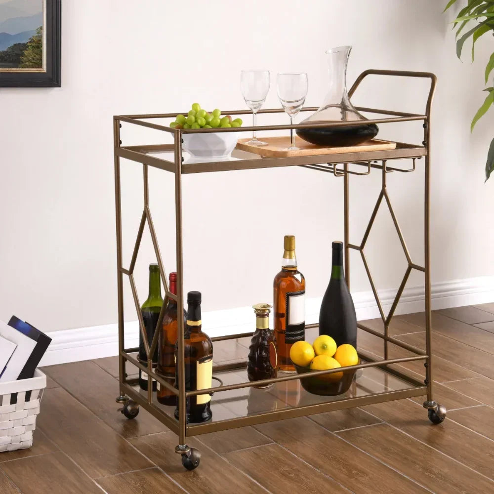 Nicola Metal Bar Cart, Golden Bronze Kitchen Island