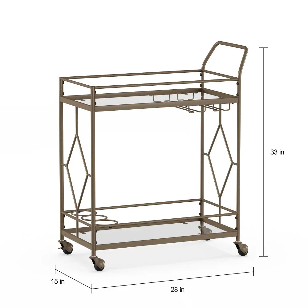 Nicola Metal Bar Cart, Golden Bronze Kitchen Island