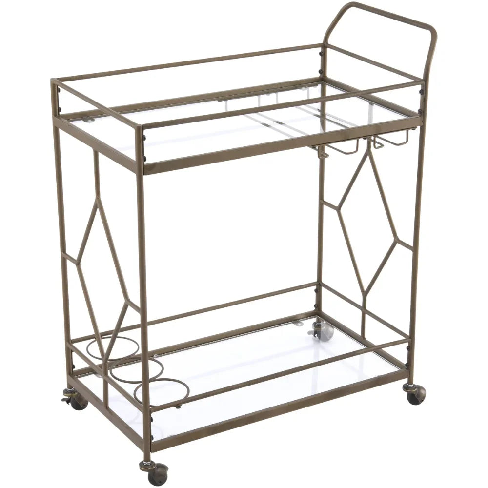 Nicola Metal Bar Cart, Golden Bronze Kitchen Island