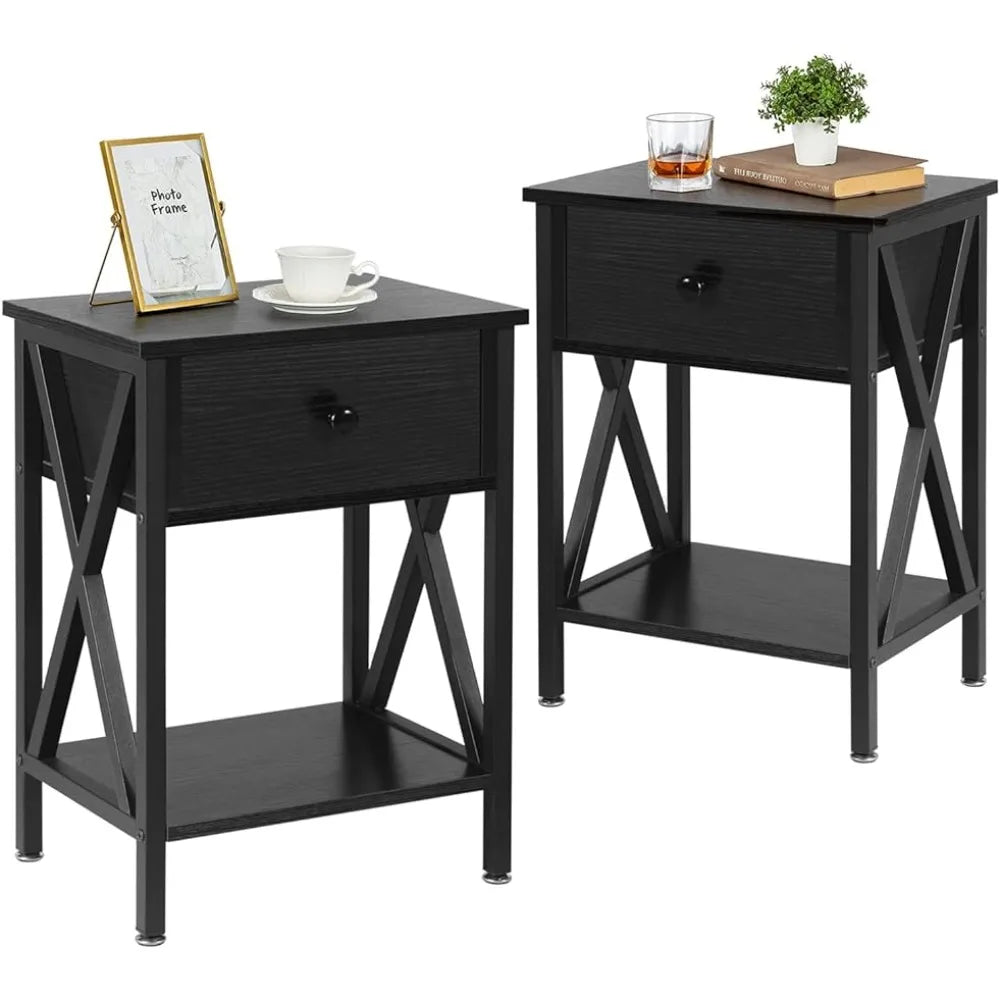 Nightstand, Modern Bedside End Table Set of 2,