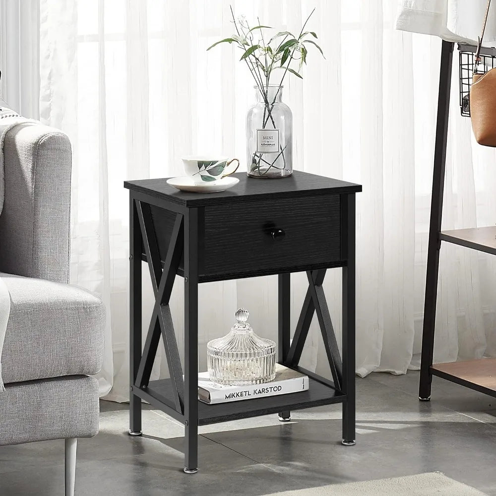 Nightstand, Modern Bedside End Table Set of 2,