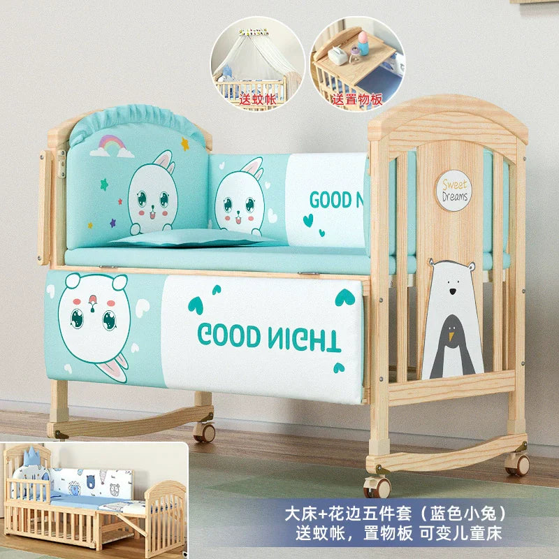 Nanjiren Crib Solid Wood Paint-Free Multifunctional Baby BB