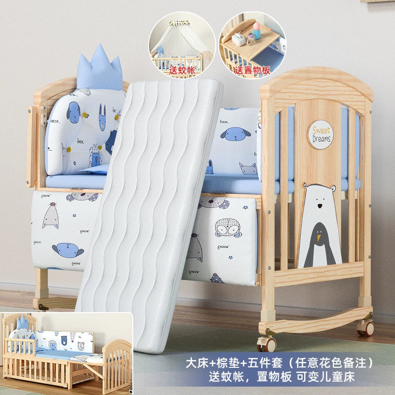 Nanjiren Crib Solid Wood Paint-Free Multifunctional Baby BB