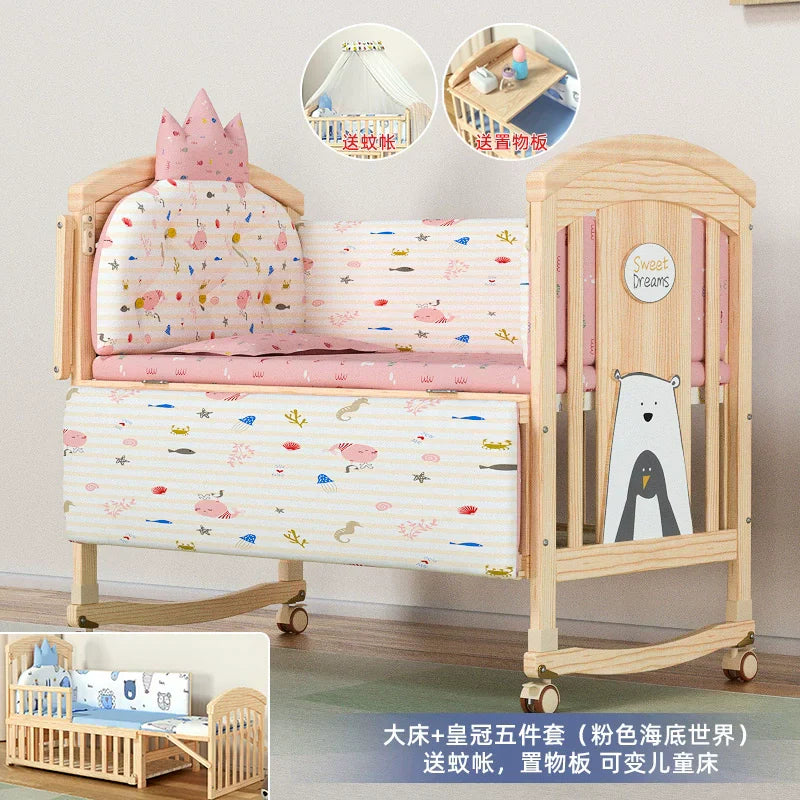 Nanjiren Crib Solid Wood Paint-Free Multifunctional Baby BB