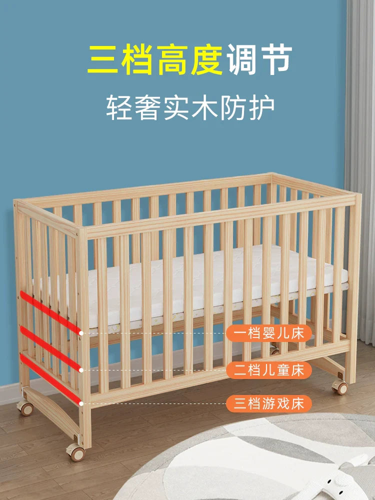 GNMN Crib Solid Wood Paint-Free Patchwork Big Bed
