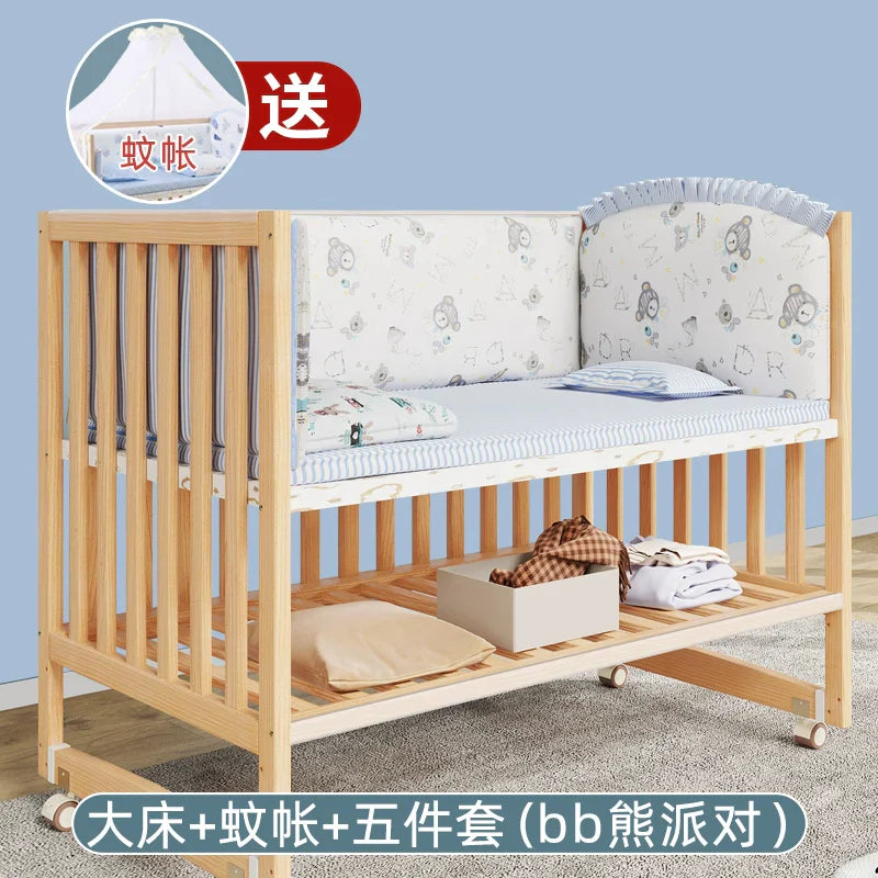 GNMN Crib Solid Wood Paint-Free Patchwork Big Bed