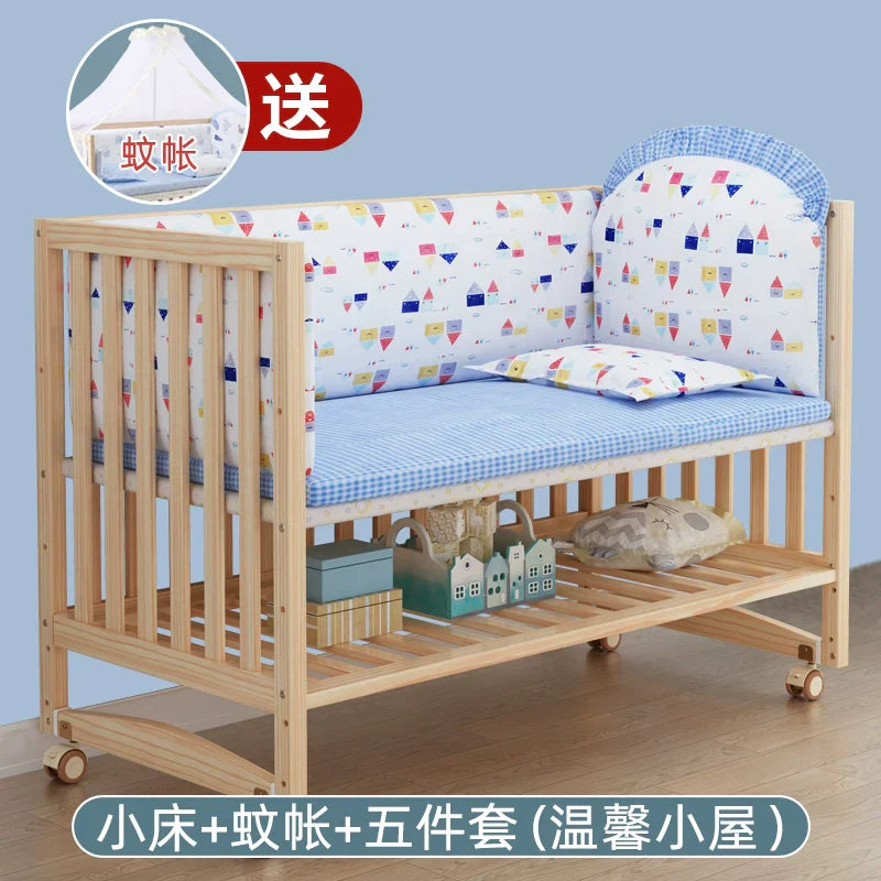 GNMN Crib Solid Wood Paint-Free Patchwork Big Bed