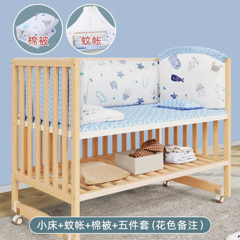 GNMN Crib Solid Wood Paint-Free Patchwork Big Bed