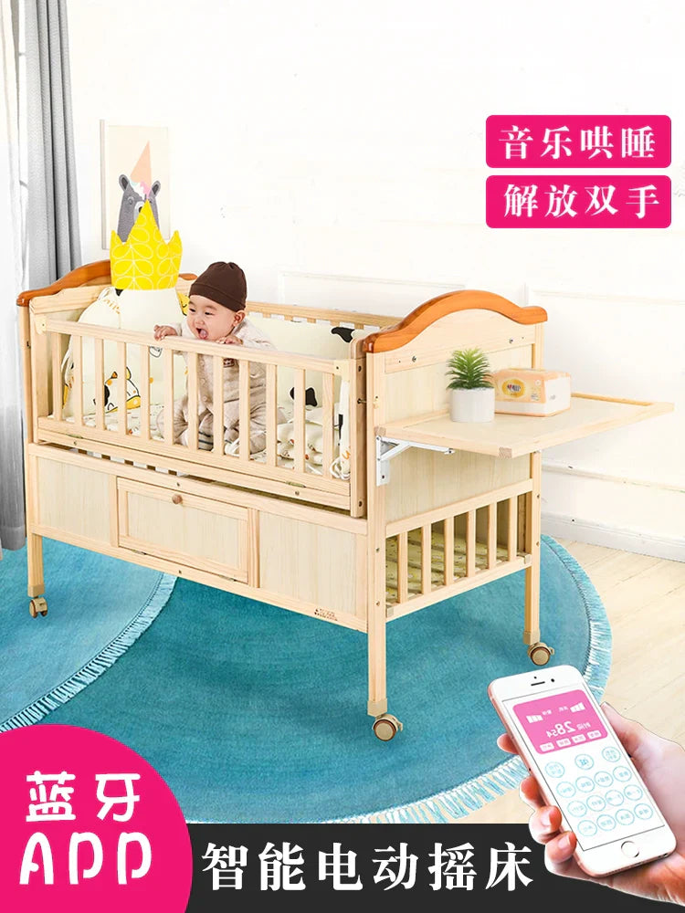 Baby Crib Electric Bassinet Solid Wood Paint-Free Automatic