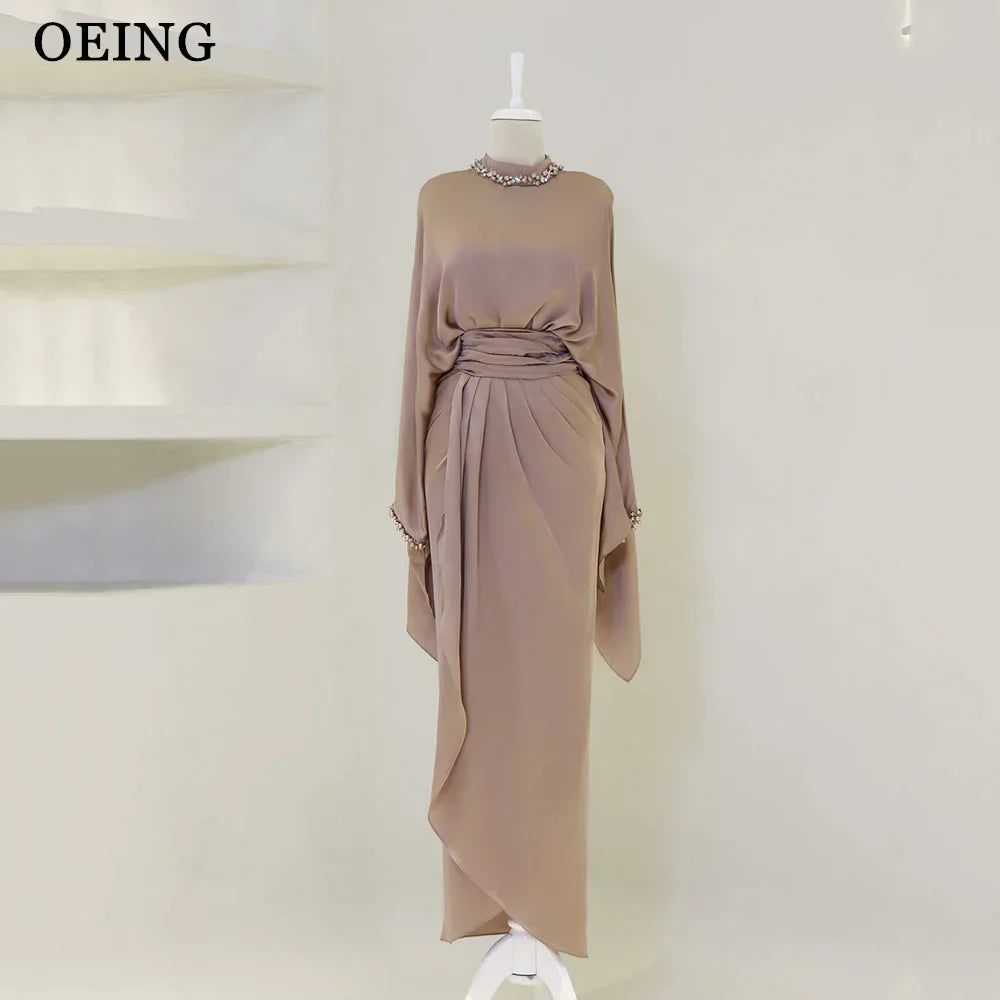 OEING Simple Women Evening Dresses Muslim Long Sleeves