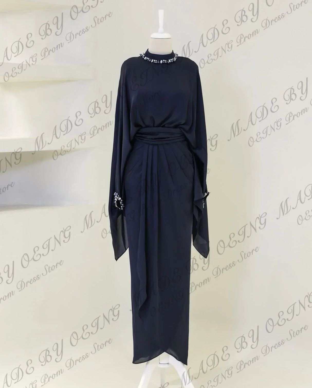 OEING Simple Women Evening Dresses Muslim Long Sleeves