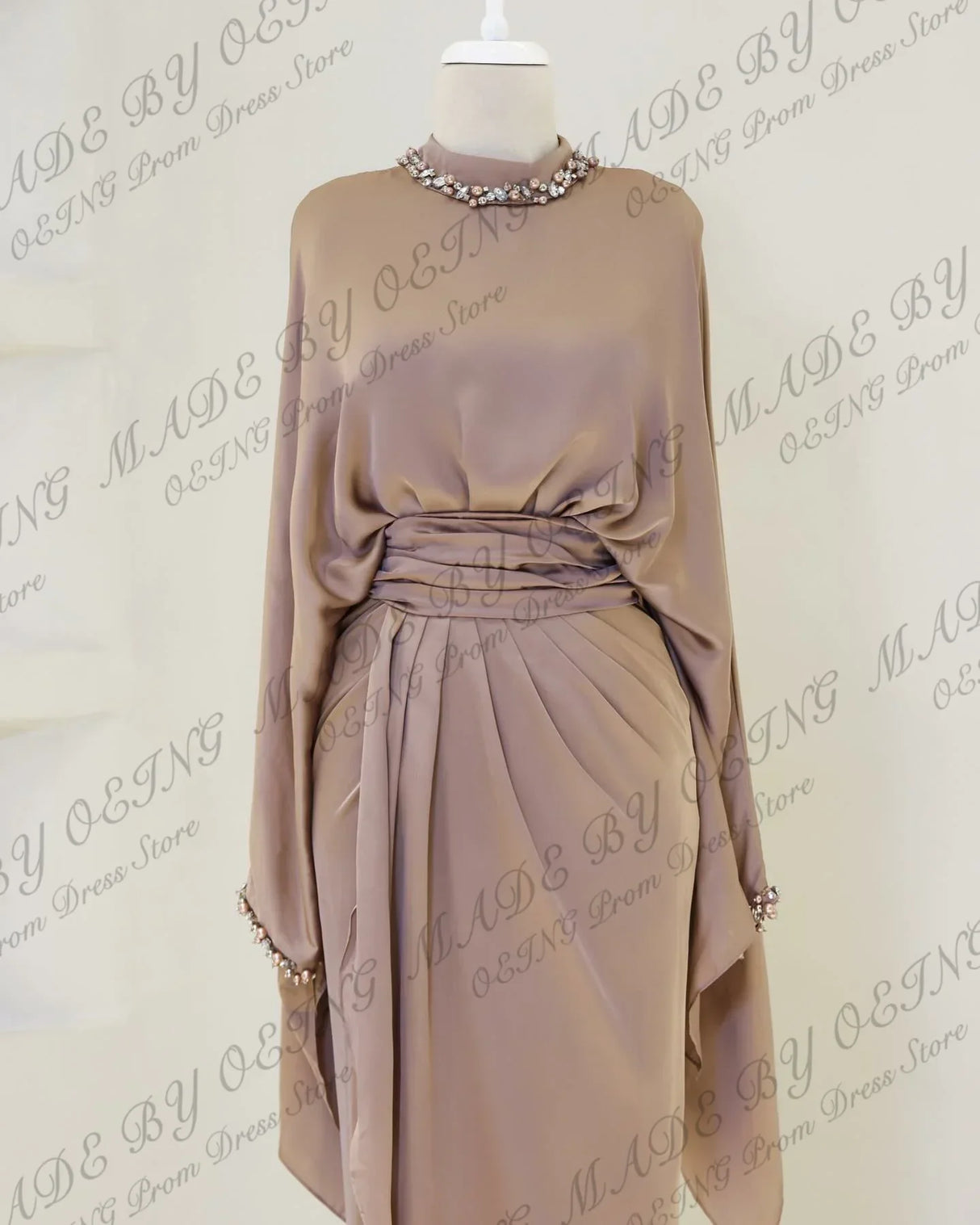 OEING Simple Women Evening Dresses Muslim Long Sleeves