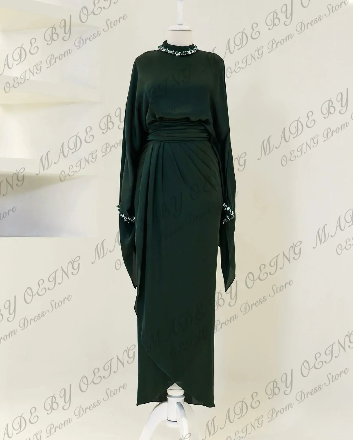 OEING Simple Women Evening Dresses Muslim Long Sleeves