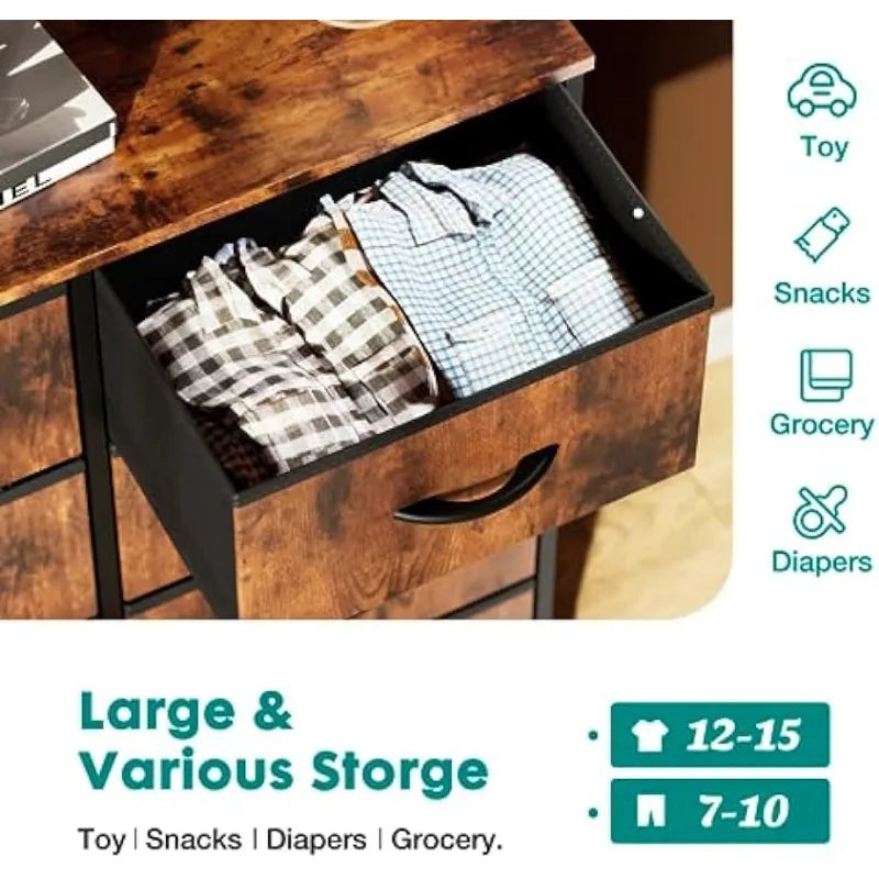 OLIXIS Organizer Storage 8, Chest of Drawers with Fabric Bins, Tall Dresser with Wood Top for Bedroom(Brown/Black)optional