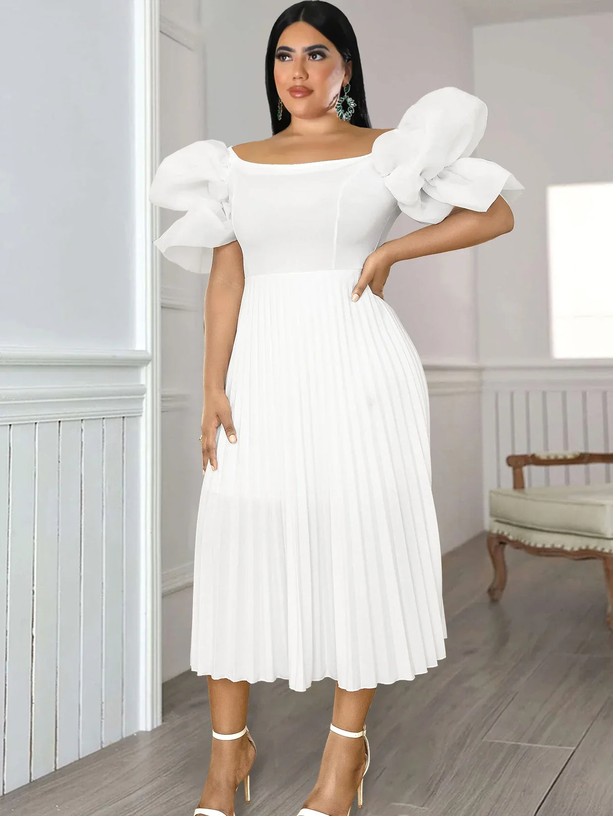 ONTINVA White Midi Dresses for Women Plus Size