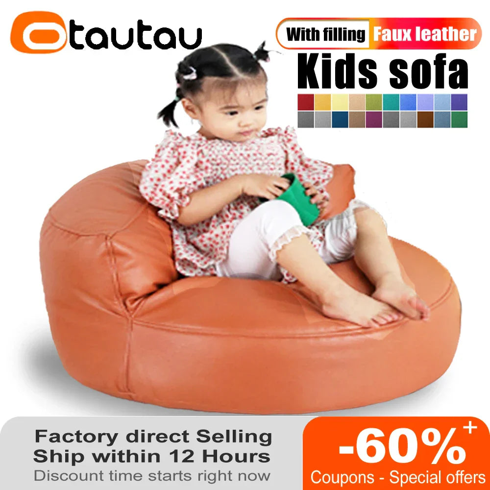 OTAUTAU 2ft Kids Sofa Faux Leather Mini Bean