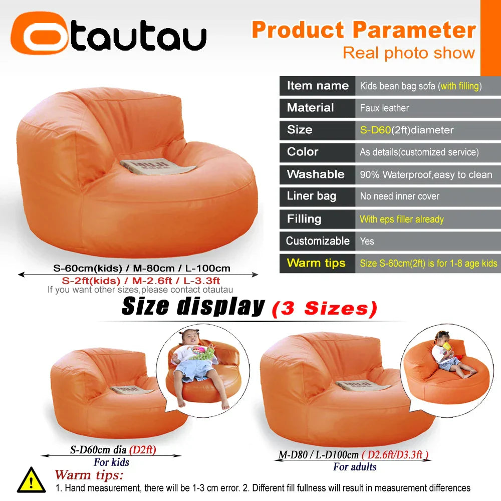 OTAUTAU 2ft Kids Sofa Faux Leather Mini Bean