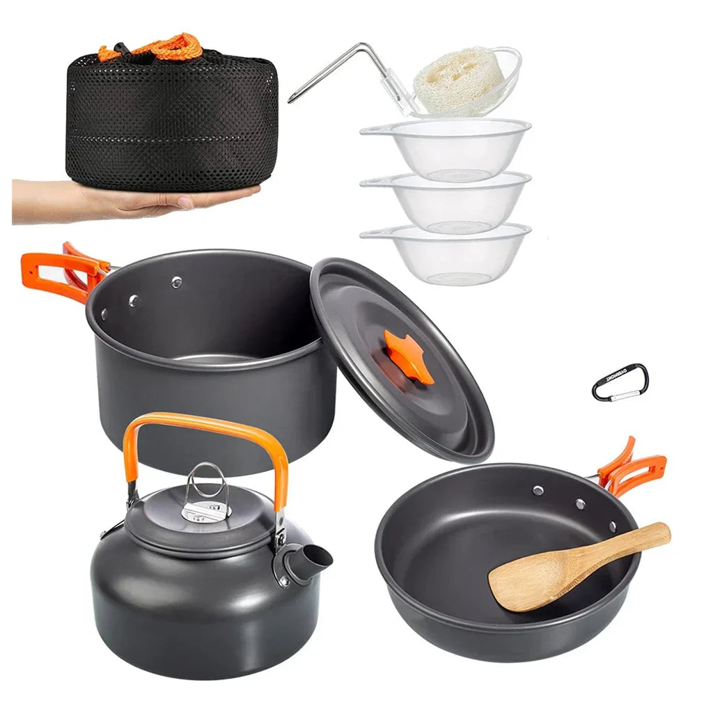 Outdoor Camping Cookware Kit Aluminum Portable Nonstick Cooking