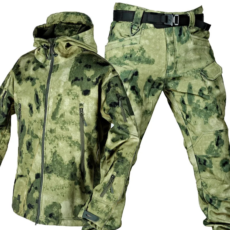 Outdoor Shark Skin Warmth Set Camo Plush Thickened