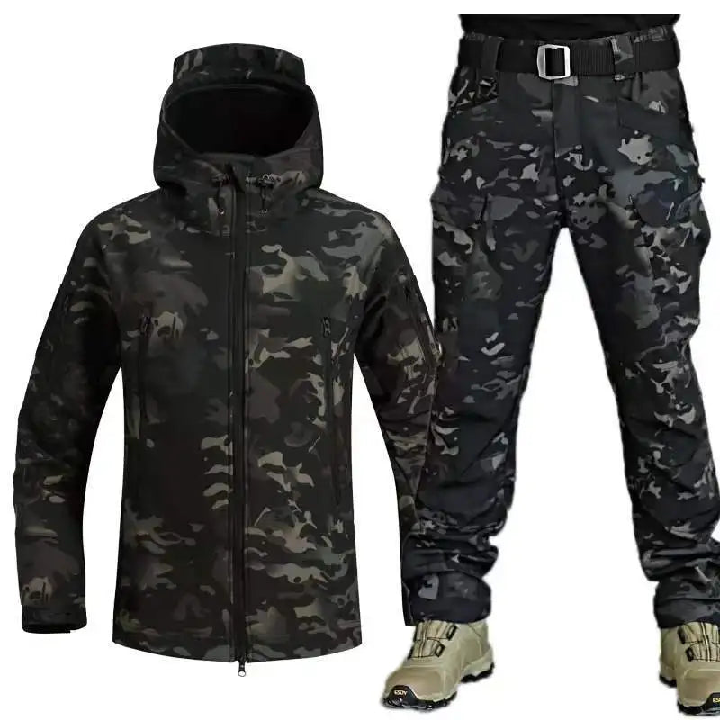 Outdoor Shark Skin Warmth Set Camo Plush Thickened