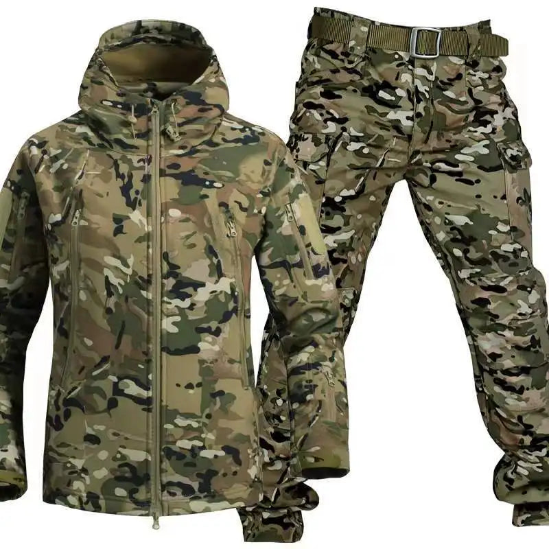 Outdoor Shark Skin Warmth Set Camo Plush Thickened