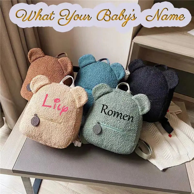Personalised Baby Girls Backpack Cute Bear Plush Solid
