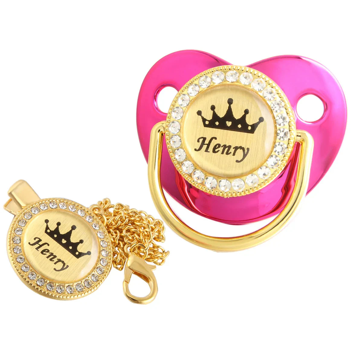 Personalised Crown Name Baby Pacifier Dummy With Chain