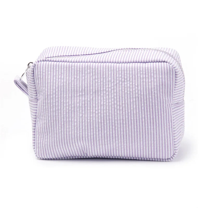Personalized Large Capacity Striped Cosmetic Bag Custom Embroidered