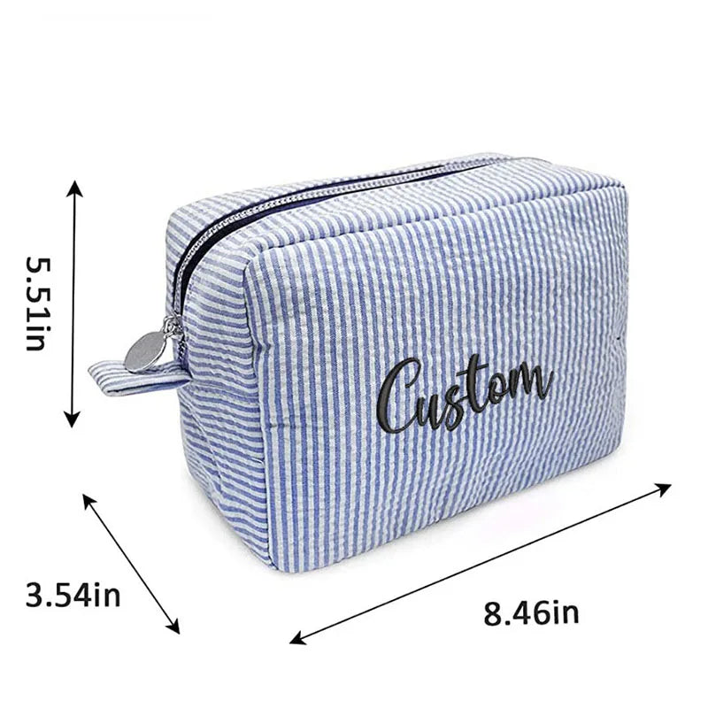 Personalized Large Capacity Striped Cosmetic Bag Custom Embroidered