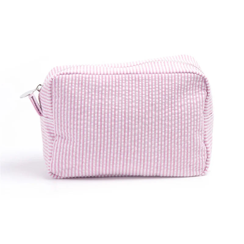 Personalized Large Capacity Striped Cosmetic Bag Custom Embroidered