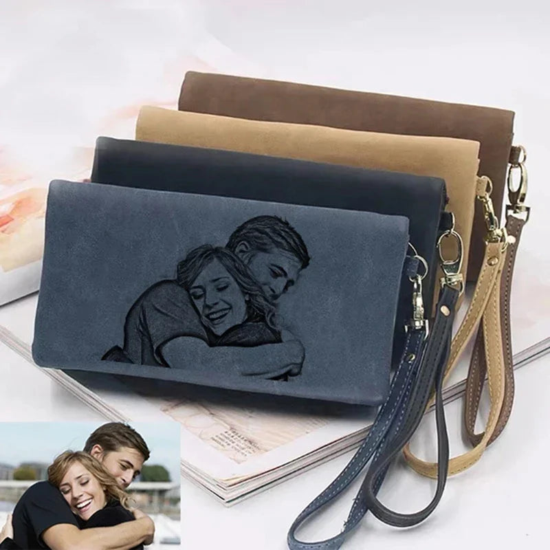 Picture Wallet High Capacity Fashion Women Wallets Long Dull Polish PU Leather Wallet Female Customize Double Zipper Clutch
