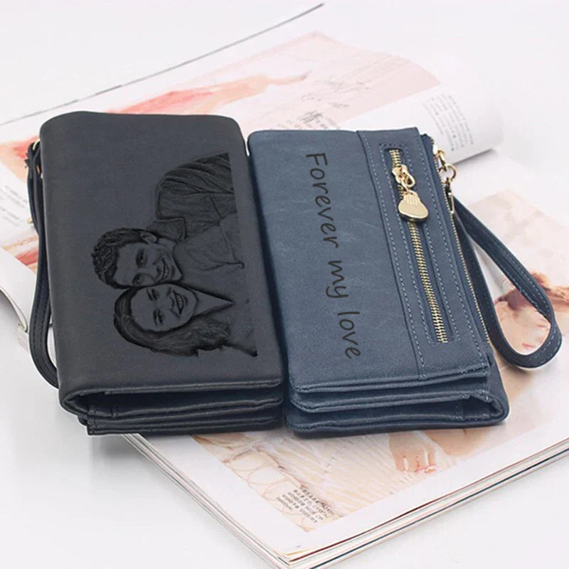 Picture Wallet High Capacity Fashion Women Wallets Long Dull Polish PU Leather Wallet Female Customize Double Zipper Clutch