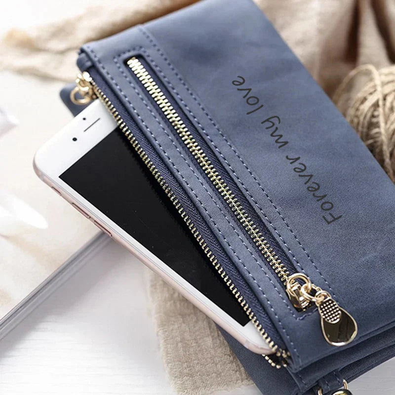 Picture Wallet High Capacity Fashion Women Wallets Long Dull Polish PU Leather Wallet Female Customize Double Zipper Clutch