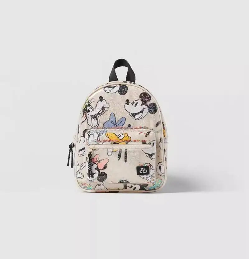 Pink Kids Girl Minnie Mickey Cartoon Print Backpack