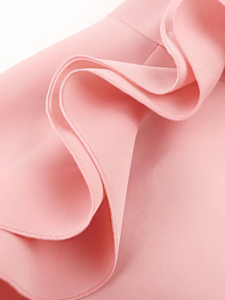 Pink Long Prom Dresses Backless Flower Ruffles Birthday