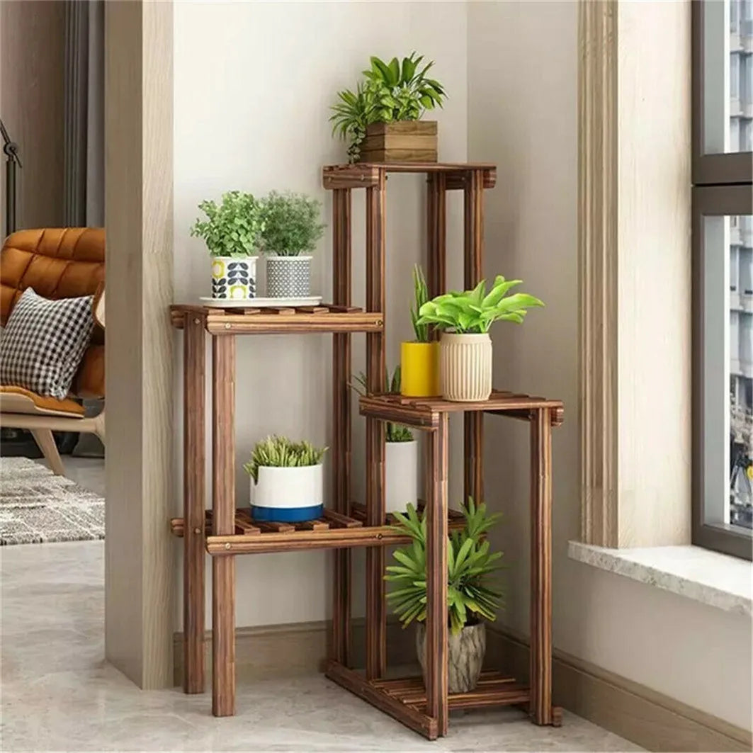 Plant Corner Stand 6 Tier Wood Shelf Indoor