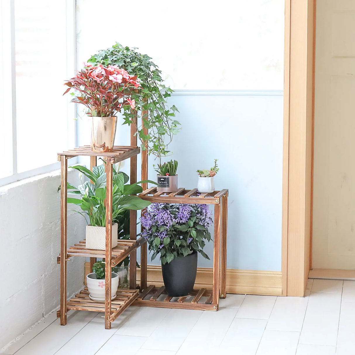 Plant Corner Stand 6 Tier Wood Shelf Indoor