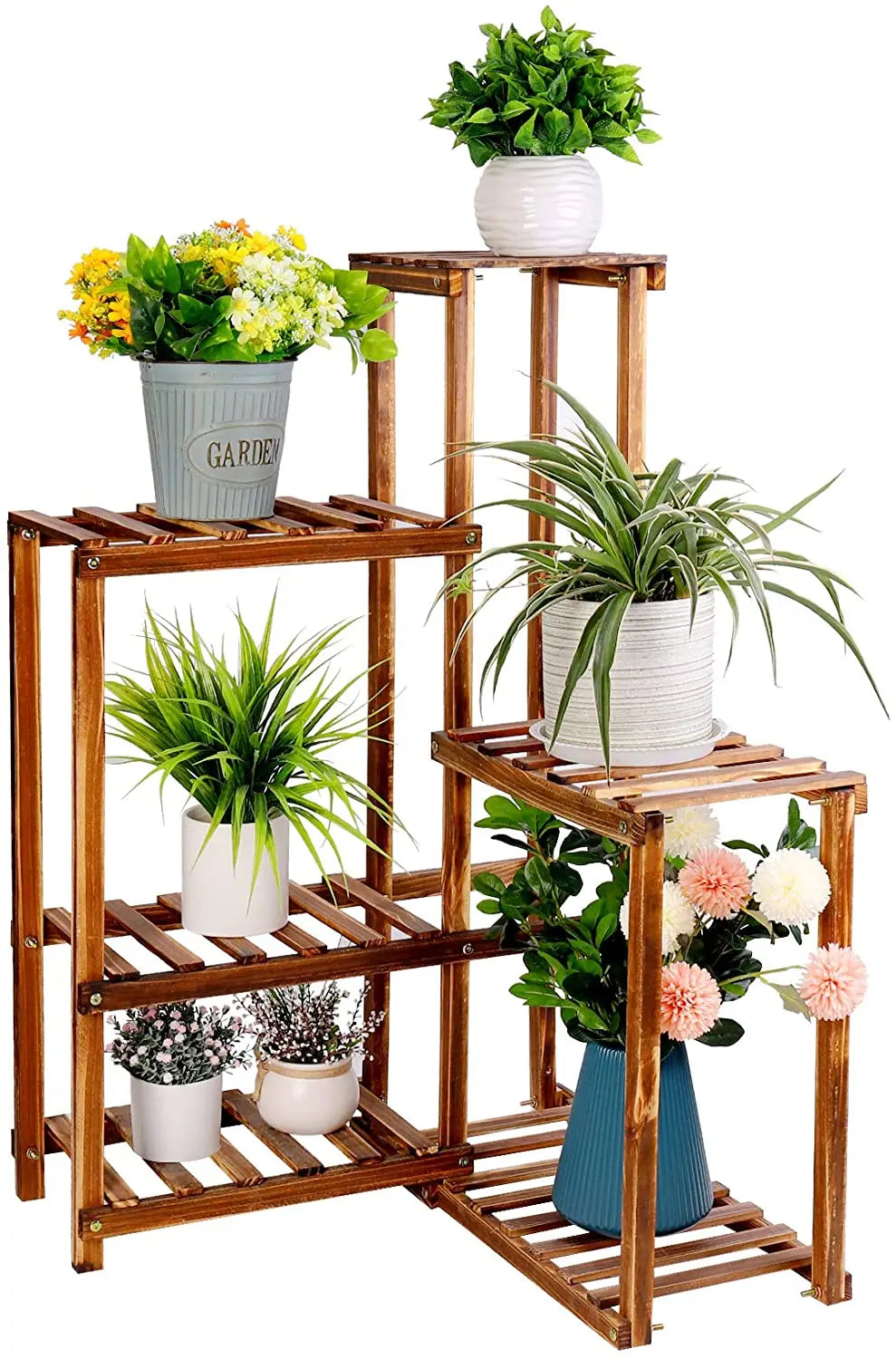 Plant Corner Stand 6 Tier Wood Shelf Indoor