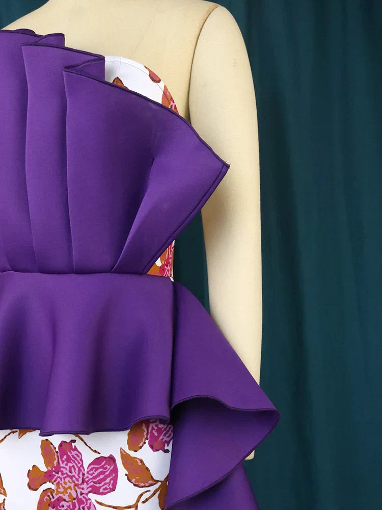 Plus Size 4XL Purple Dresses One Shoulder Ruffles