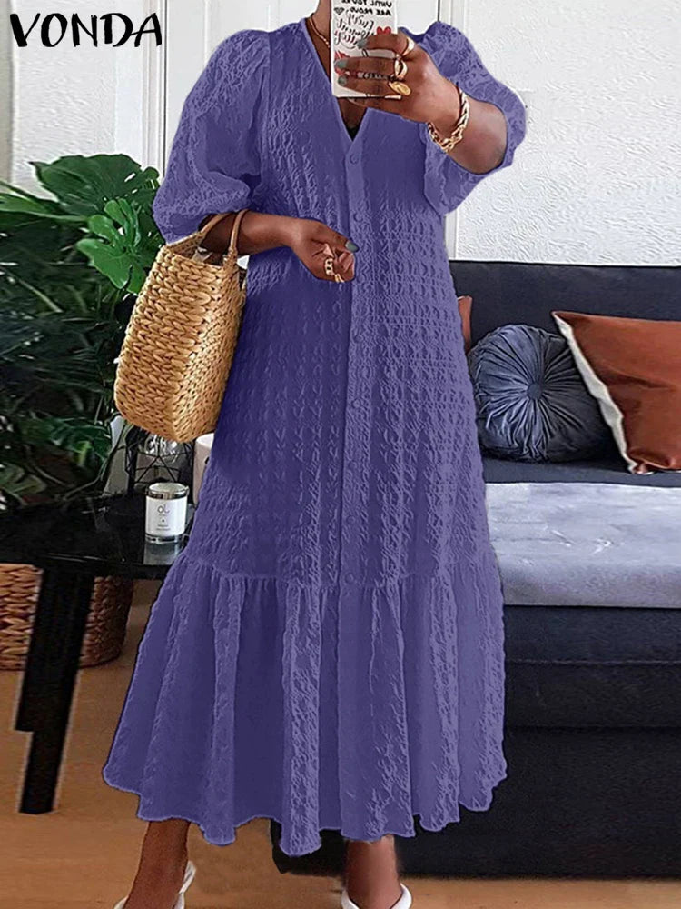 Plus Size 5XL VONDA Women Shirt Dress 2023