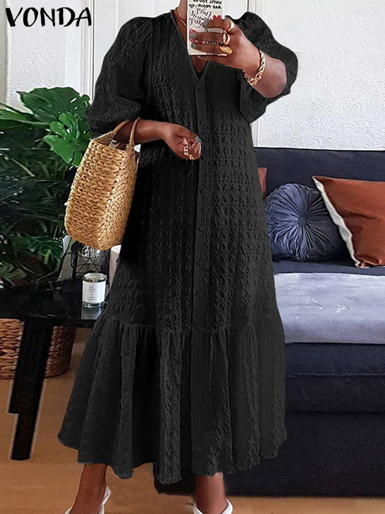Plus Size 5XL VONDA Women Shirt Dress 2023