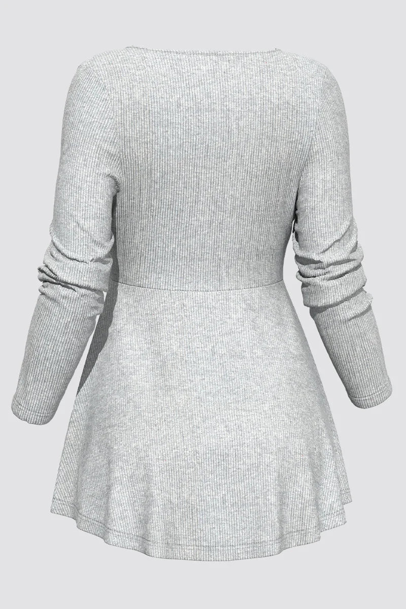 Plus Size Blouses Women Fashion Grey Rib Knit