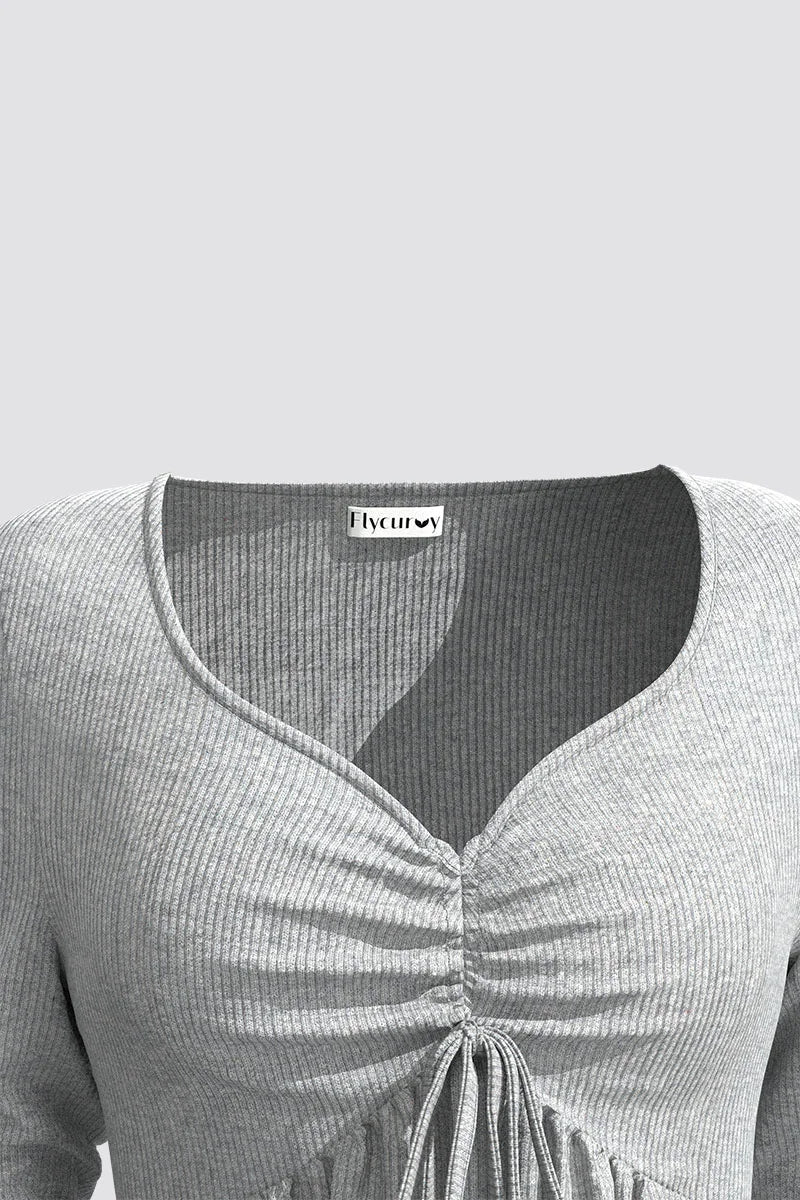 Plus Size Blouses Women Fashion Grey Rib Knit