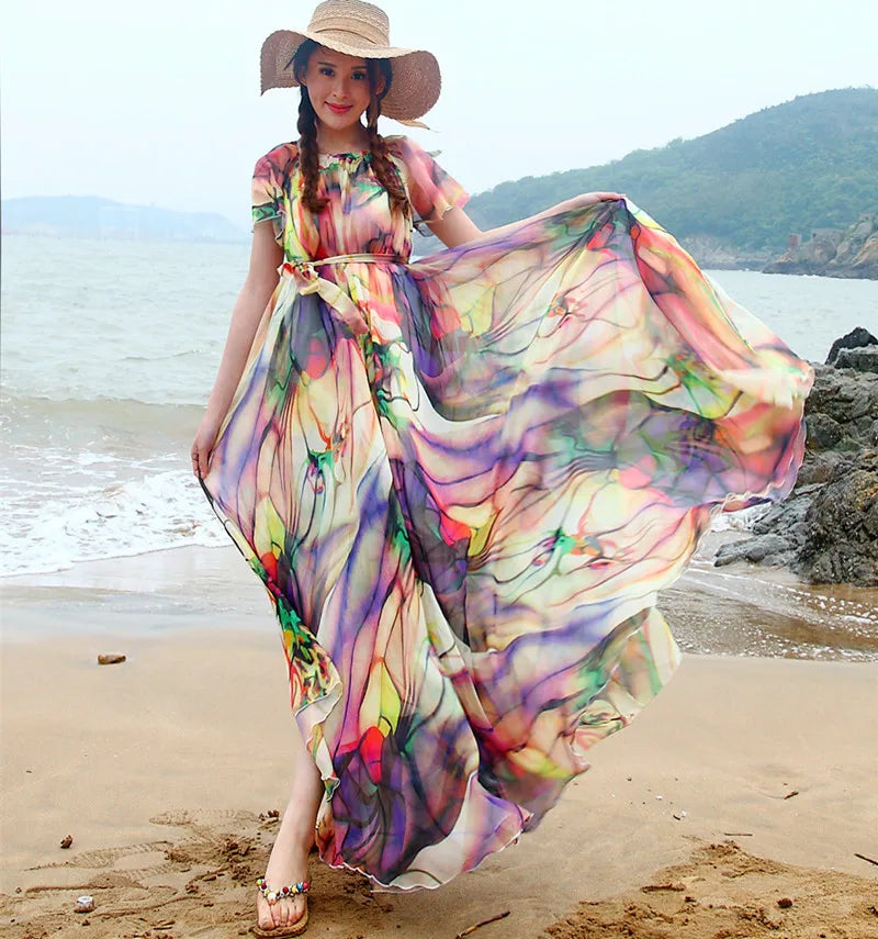 Plus Size Bohemian Beach Sundress Flying Clothing Chiffon