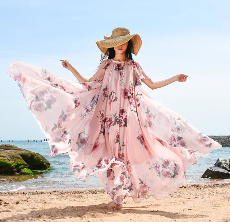 Plus Size Bohemian Beach Sundress Flying Clothing Chiffon