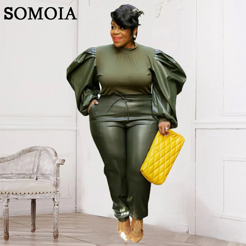 Plus Size Leather Two Piece Set XL5XL PU