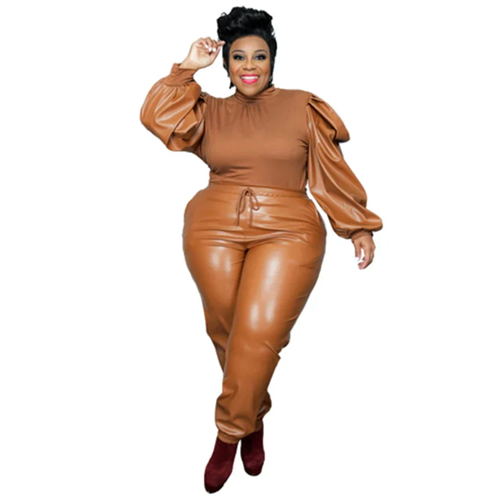 Plus Size Leather Two Piece Set XL5XL PU