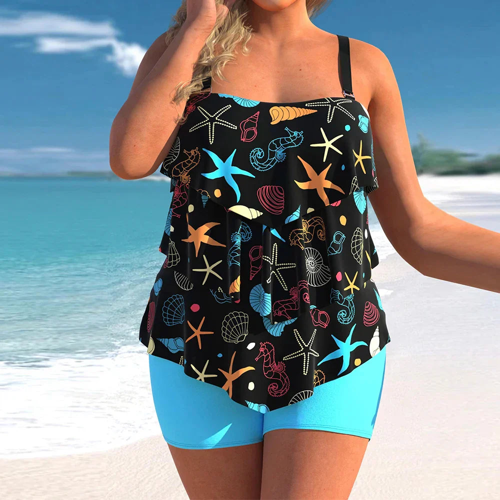 Plus Size Sexy Backless Swim Set Women Cascading